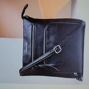 Estalon black 100% genuine leather crossbody bag purse shoulder sling New …